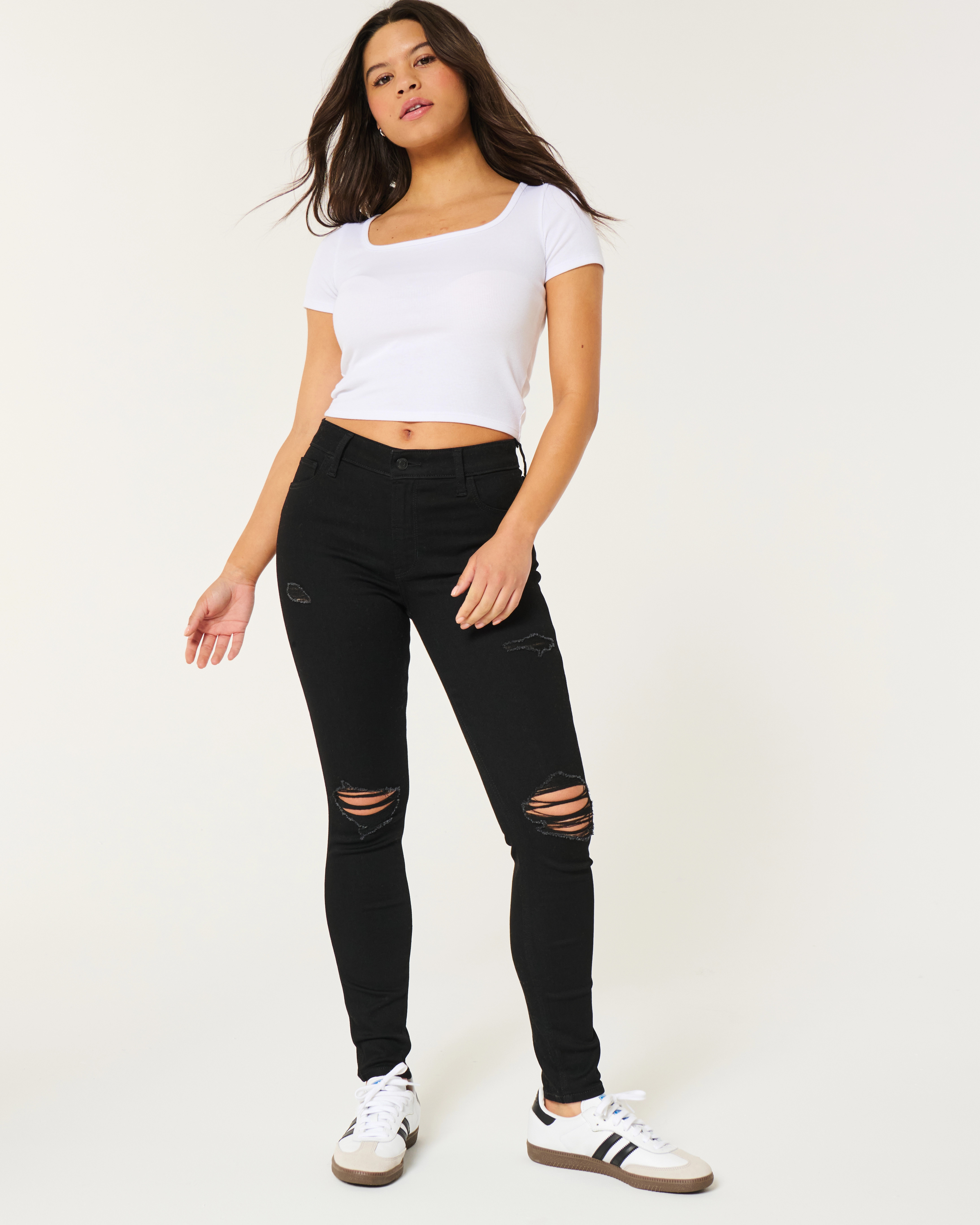 High-Rise Ripped Black Super Skinny Jeans | Hollister (US)