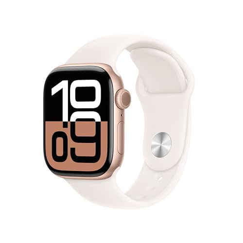 Apple Watch Series 10 [GPS 42mm case] Smartwatch with Rose Gold Aluminum Case with Light Blush Sport Band - S/M. Fitness Tracker, ECG App, Always-On Retina Display, Water Resistant | Amazon (US)