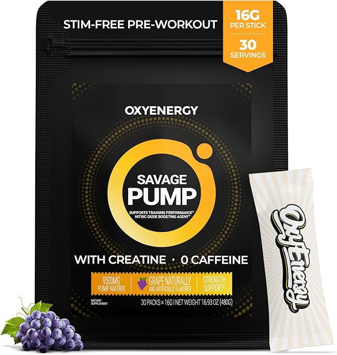 OxyEnergy Max Pump Stim-Free Pre Workout Powder for Men Women, Nitric Oxide Booster, Grape 30 On-... | Amazon (US)