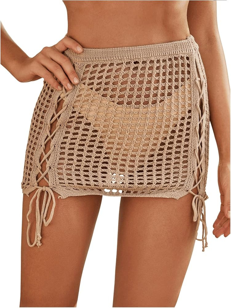 MakeMeChic Women's Crochet Cover Up Skirt Tassel Knit Mini Beach Cover Up | Amazon (US)