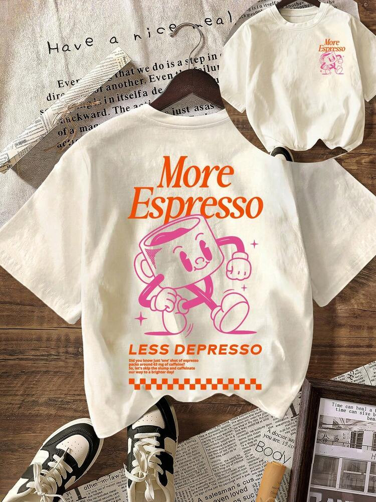 Women's More Espresso Coffee Club Graphic Casual Crew Neck Short Sleeve T-Shirt Summer | SHEIN