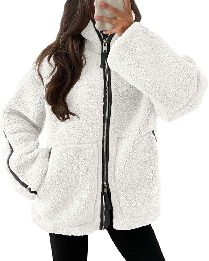 Tankaneo Womens Oversized Sherpa Fleece Jacket Zip Up Teddy Coat Winter Warm Stand Collar Fuzzy O... | Amazon (US)