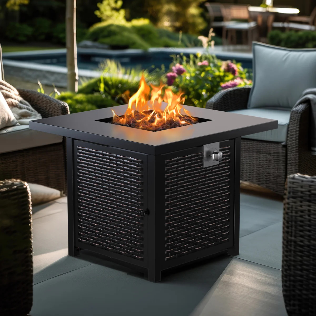 Outdoor Steel Propane Fire Table, 50,000 BTU with Lid and Lava Rock | Wayfair North America