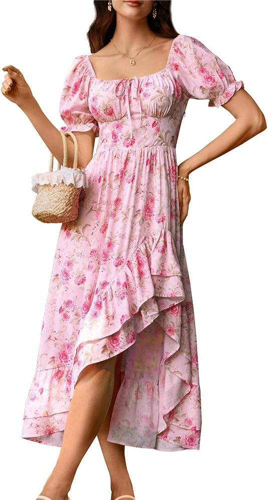 SCARLET DARKNESS Damen Viktorianisches Blumenkleid Puffärmel Lace-up A-Linie Sommer Corsagenklei... | Amazon (DE)