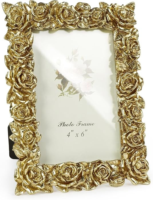 Cuspin Vintage Gold 4x6 Picture Frame, Gold Ornate Rose Flower Resin Photo Frame with Glass Front... | Amazon (US)