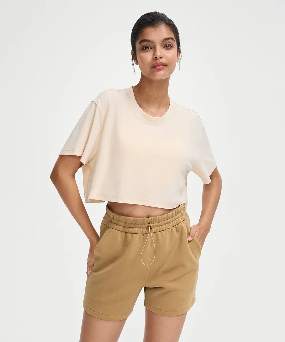 Lyocell Cropped Relaxed Fit Short Sleeve | ShopAthluna
