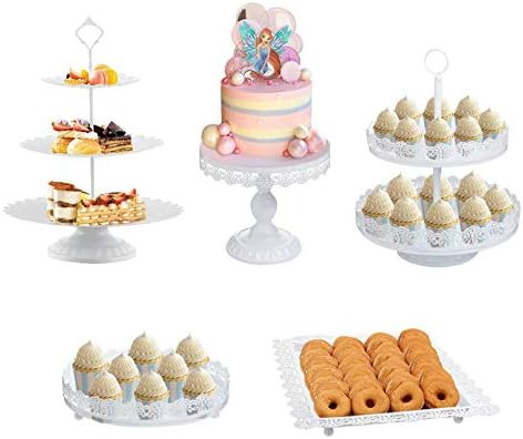 LIFESTIVAL 5 Pack Cake Stands Set White Metal Cupcake Holder Dessert Display Plate Decor Serving Pla | Amazon (US)