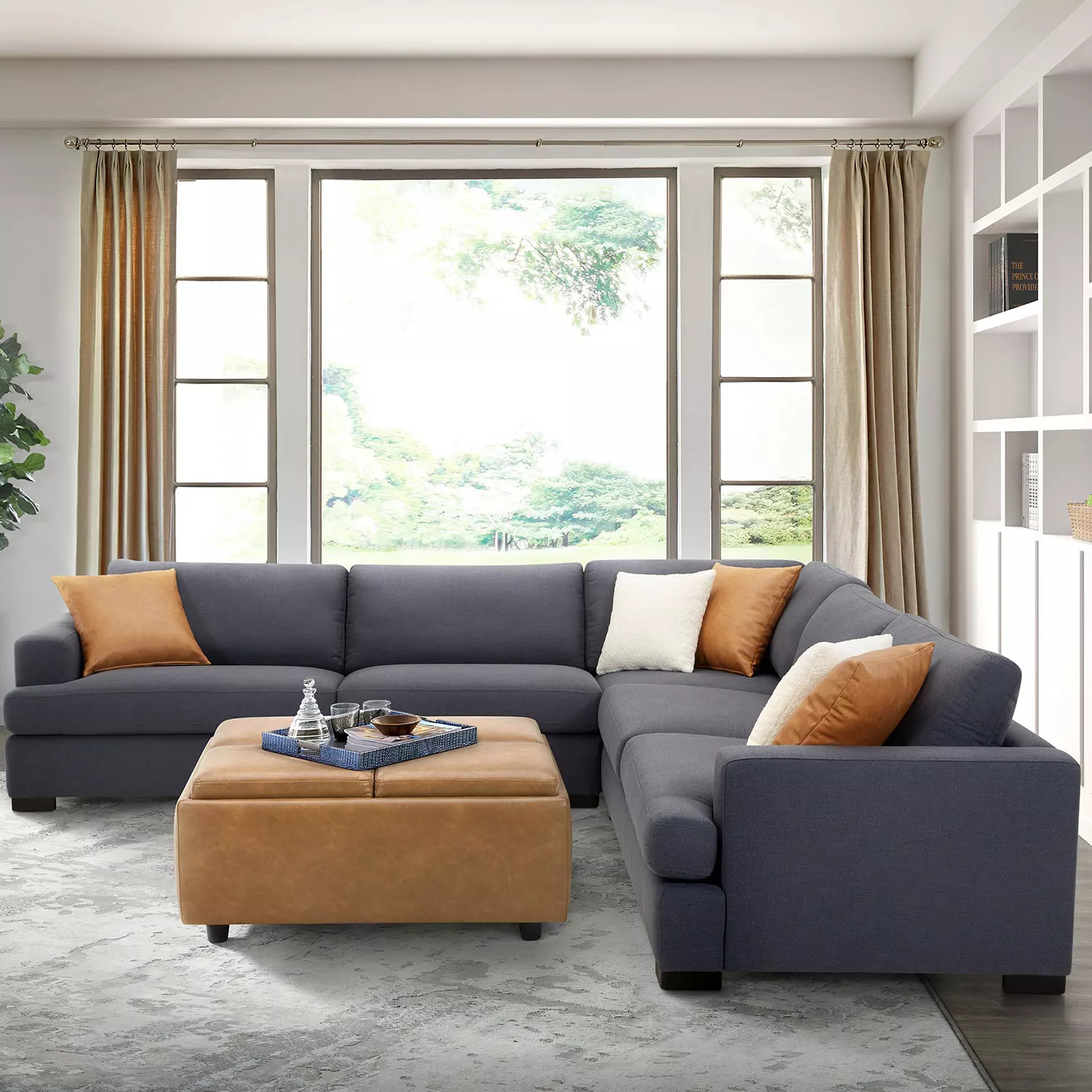 Cole & Rye 3-Piece Modern Stain-Resistant Fabric Sectional with 5 Pillows | Sam's Club