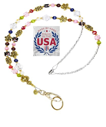Hidden Hollow Beads Slim Style Women's Fashion Hand Beaded Lanyard, 34", USA, Jewelry Lanyard for ID Badge Holder Keys (Gold Multi - Breakaway) | Amazon (US)