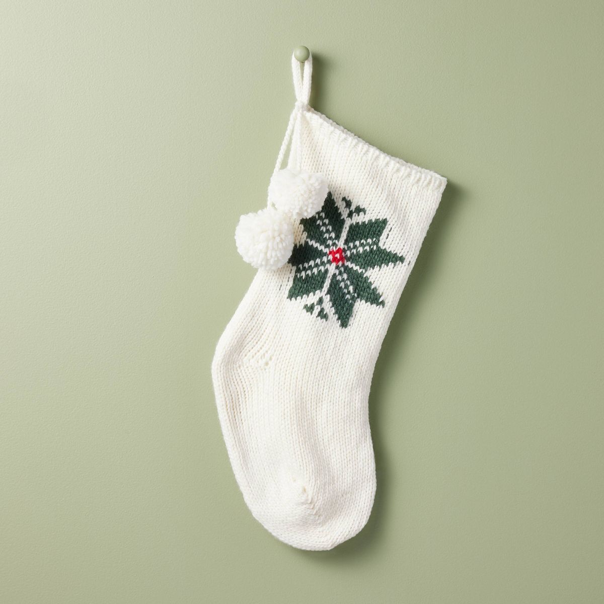 Snowflake Knit Christmas Stocking Cream/Green/Red - Hearth & Hand™ with Magnolia | Target