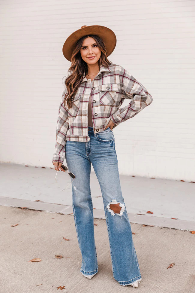 Temporary Feelings Taupe Plaid Shacket FINAL SALE | The Pink Lily Boutique