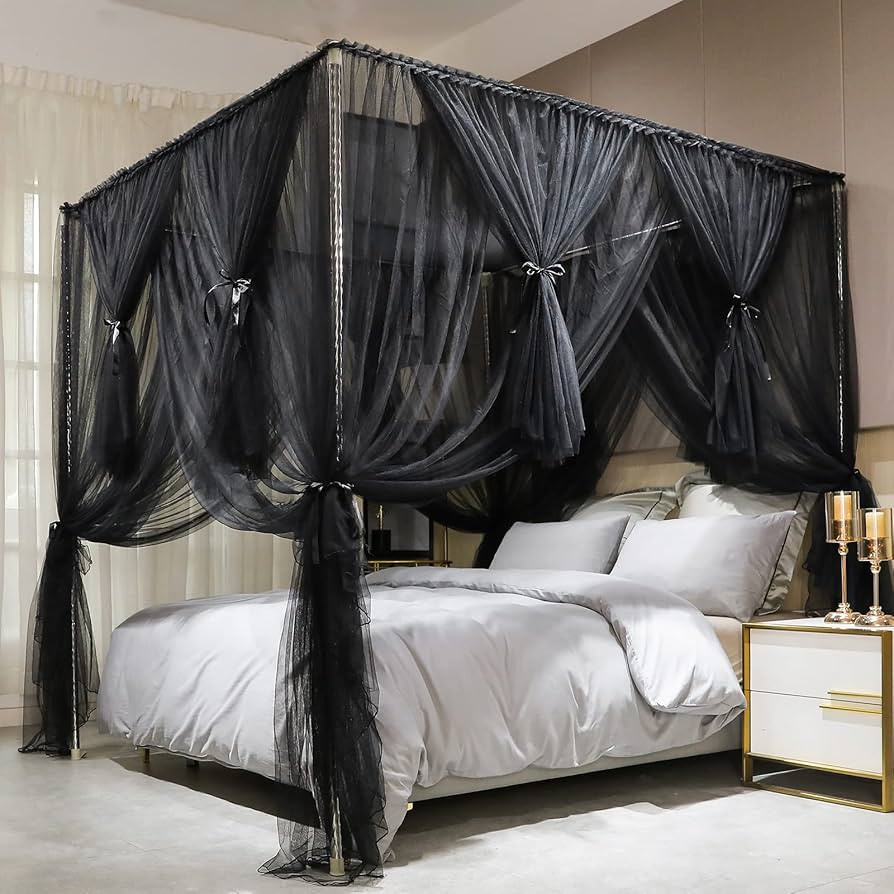 Joyreap 4 Corners Post Canopy Bed Curtain Black- Royal Luxurious Cozy Drapes Netting- Elegant Bed... | Amazon (US)