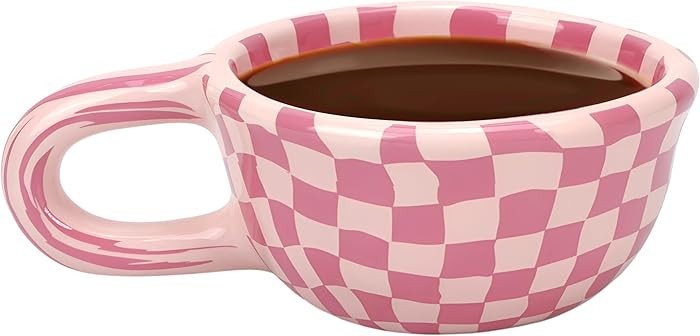 Checkered Coffee Mug 5oz 4x2 Inch Checkerboard Plaid Tea Cup Ceramic Irregular High-Value Retro C... | Amazon (US)