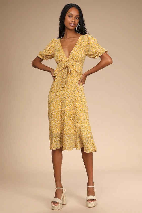 Anything Lovelier Yellow Floral Print Tiered Midi Dress | Lulus (US)