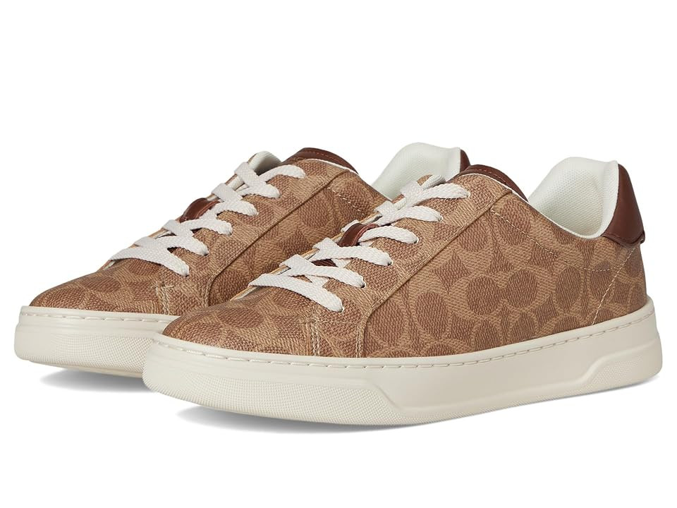 COACH High Line Signature Coated Canvas Sneaker Women's Shoes Brown Khaki : 5 M, Canvas/Leather/Textile | Zappos