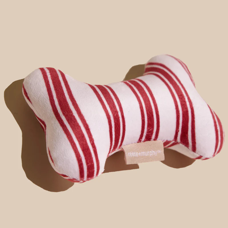 Red Striped Bone Shaped Plush Toy 8" | Reese + Murphy LLC