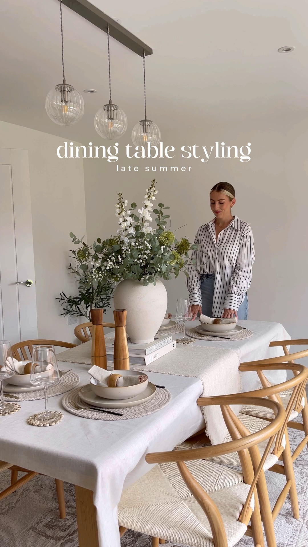 Dining table styling 🫶🏻🌿🥂

Amazon home finds, wishbone chairs, oak dining room table, dining table decor, neutral home, dining set, placemats, vase, home aesthetics 

#LTKSeasonal #LTKstyletip #LTKhome