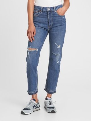 High Rise Destructed Cheeky Straight Jeans with Washwell | Gap Factory