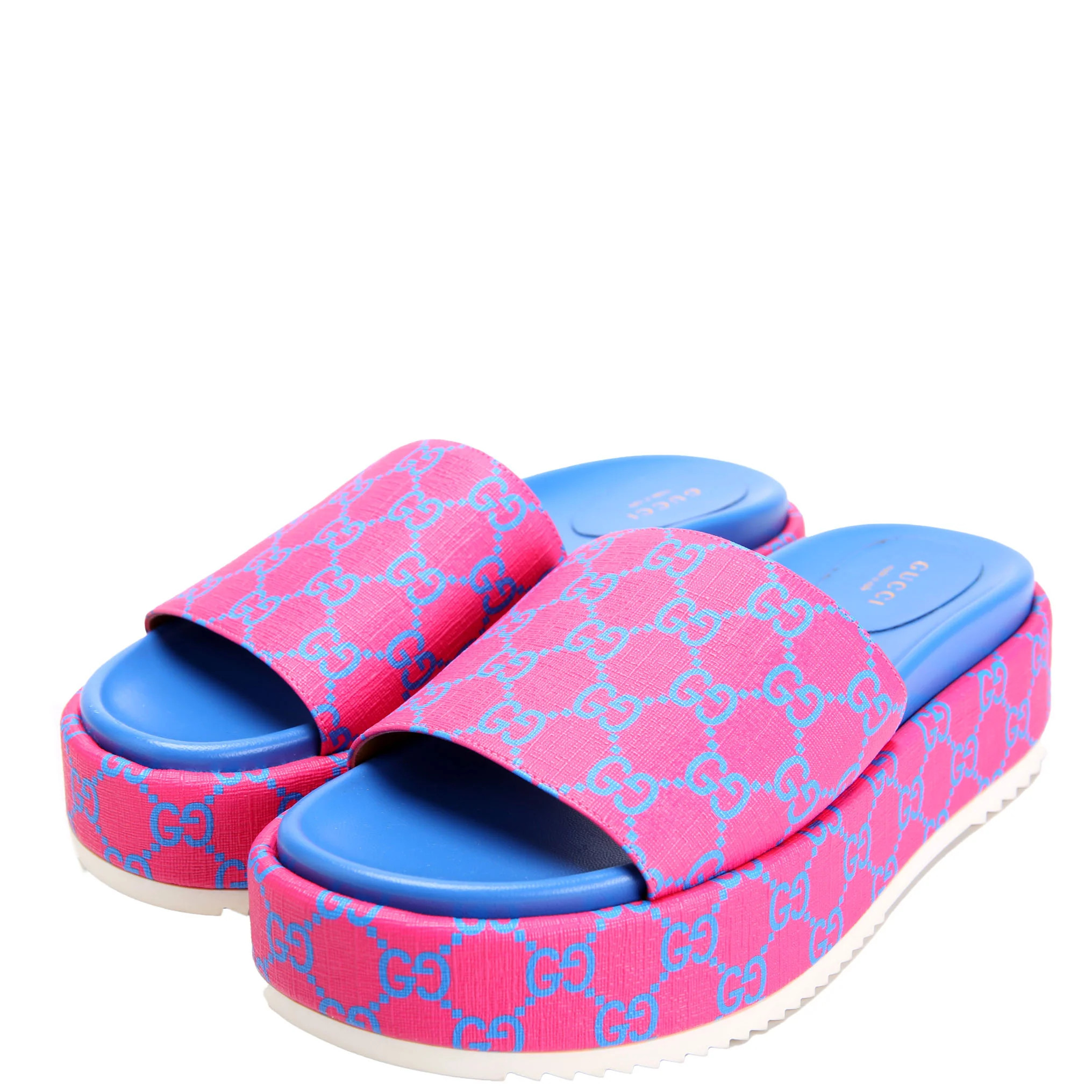 Angelina Platform Slide Sandals Size 39.5 Pink/Blue | Keeks Designer Handbags