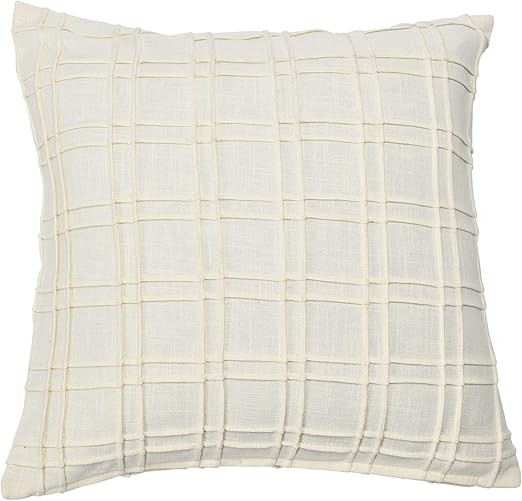 Creative Co-Op 20" Square Plaid Pleated Cotton Pillow Decorative Pillow Cover, 20" x 20", Cream | Amazon (US)