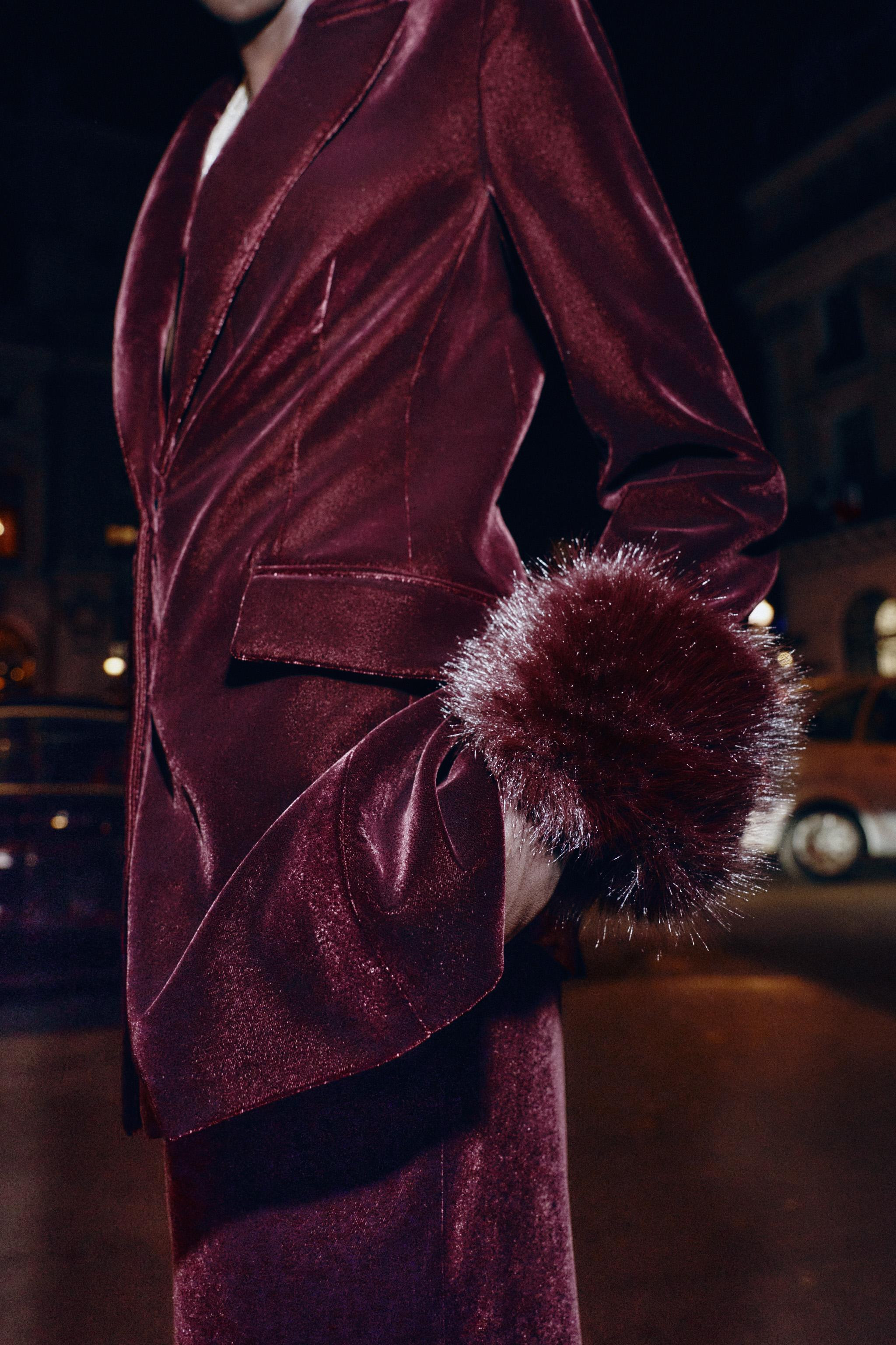 VELVET BLAZER WITH FAUX FUR CUFFS | Zara UK