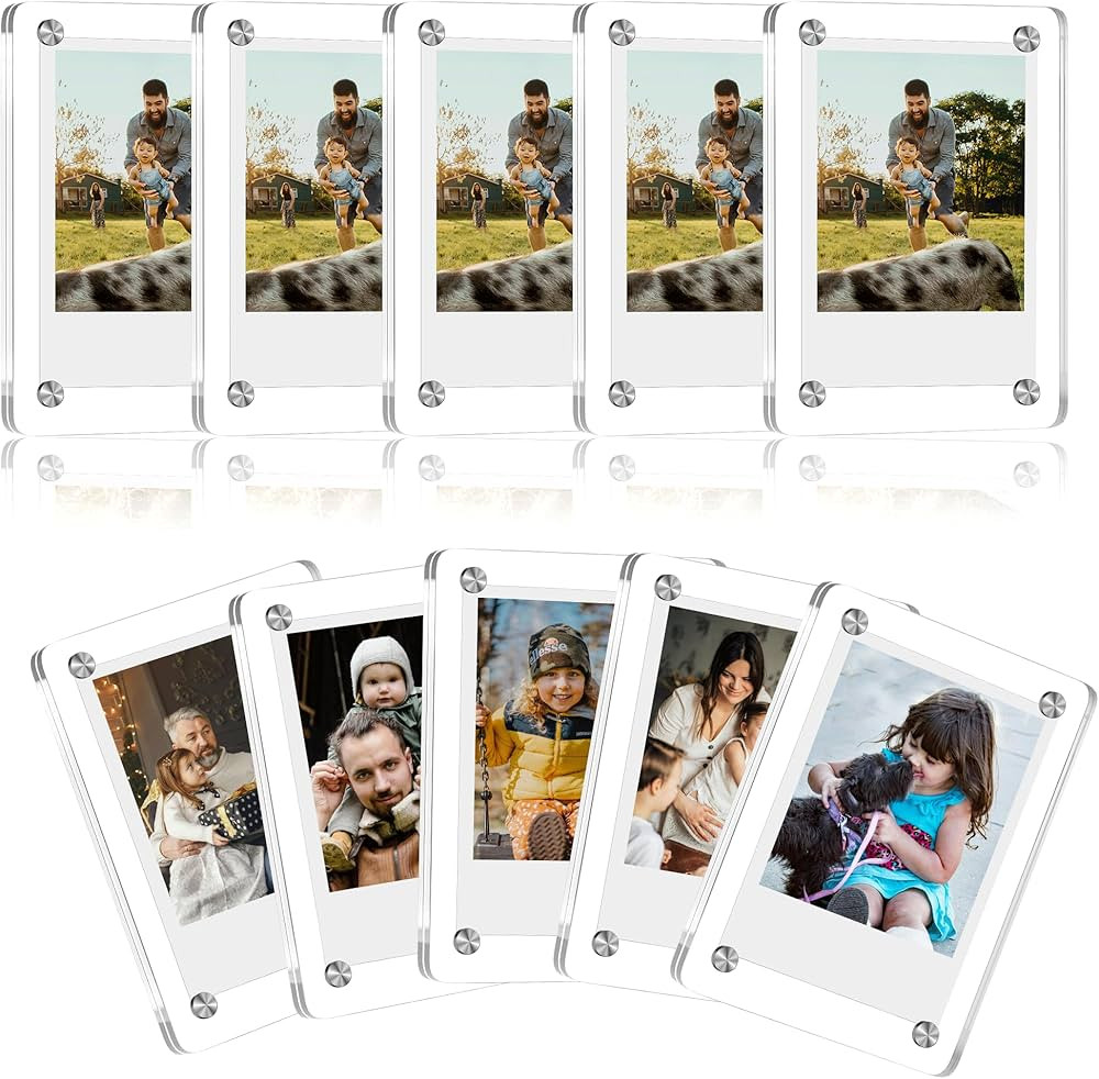 eWonLife 10 Packs Acrylic Fridge Magnetic Polaroid Picture Frame, Double Sided Clear Small Photo ... | Amazon (US)