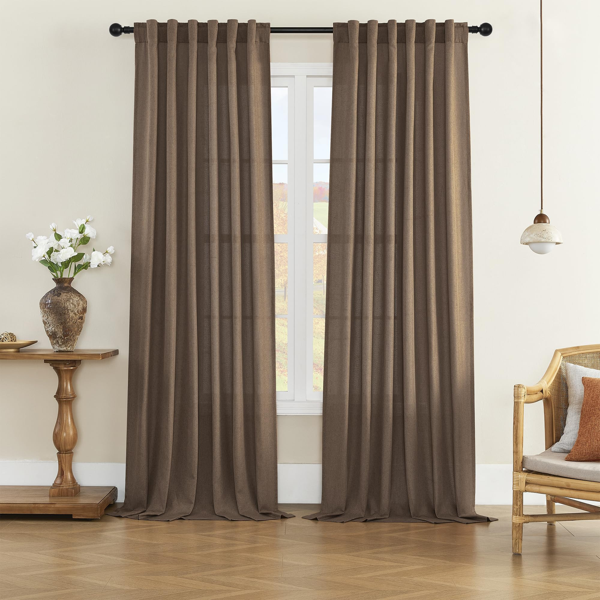 Linen Curtains Natural Linen Blended Curtains Back Tab Window Treatments Panels Drapes for Living... | Amazon (US)