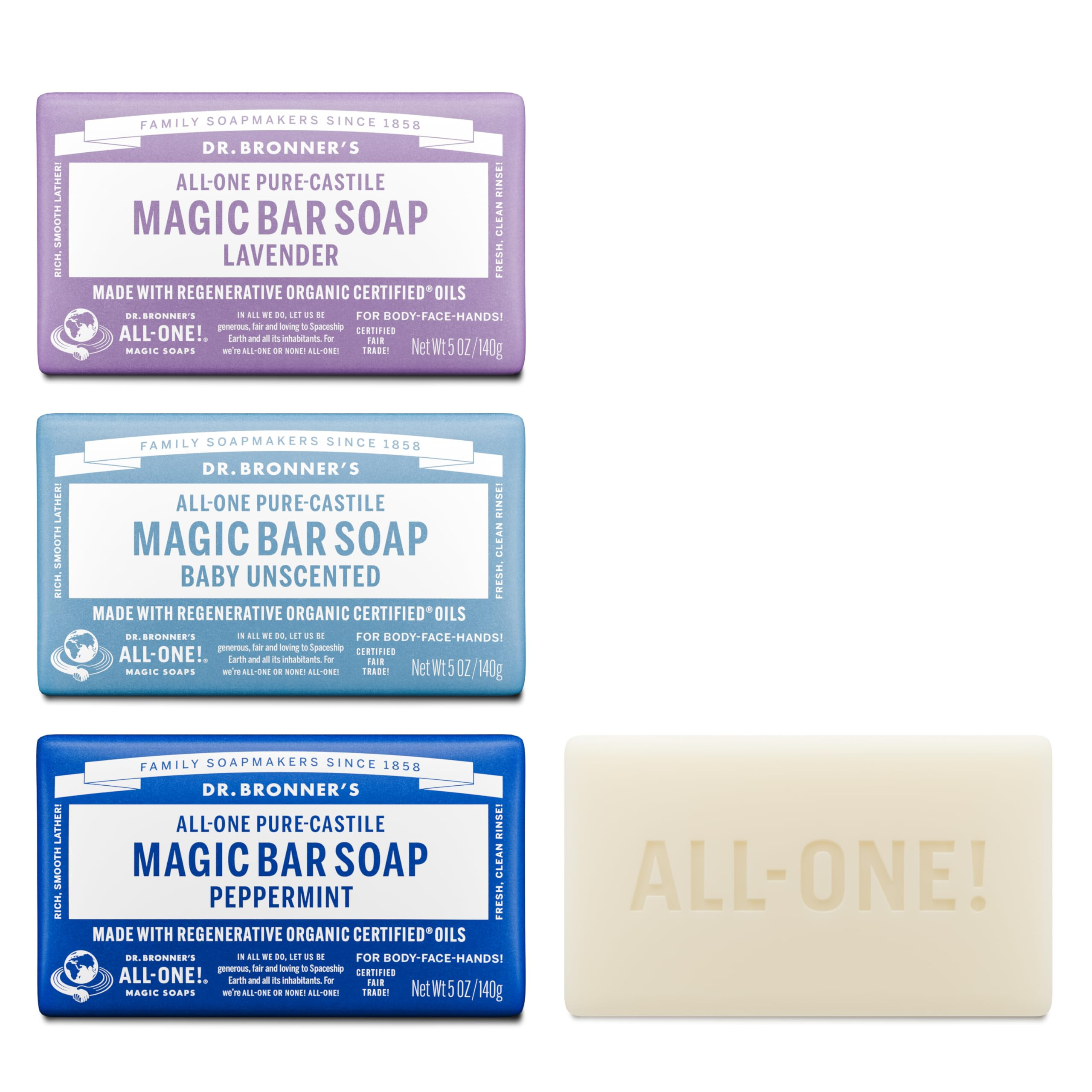 Dr. Bronner's Pure-Castile Magic Bar Soap- Made with Regenerative Organic Certified Oils- For Fac... | Amazon (US)