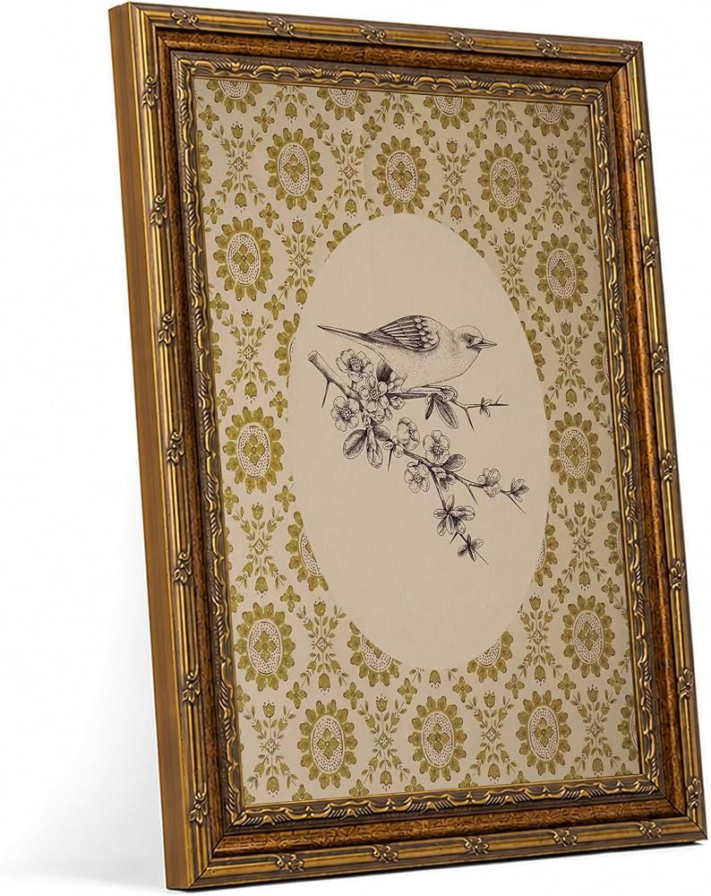 Gold Framed Vintage Bird Wall Art, Floral Birds Poster Print Picture Wall Decor, Rustic Cottageco... | Amazon (US)
