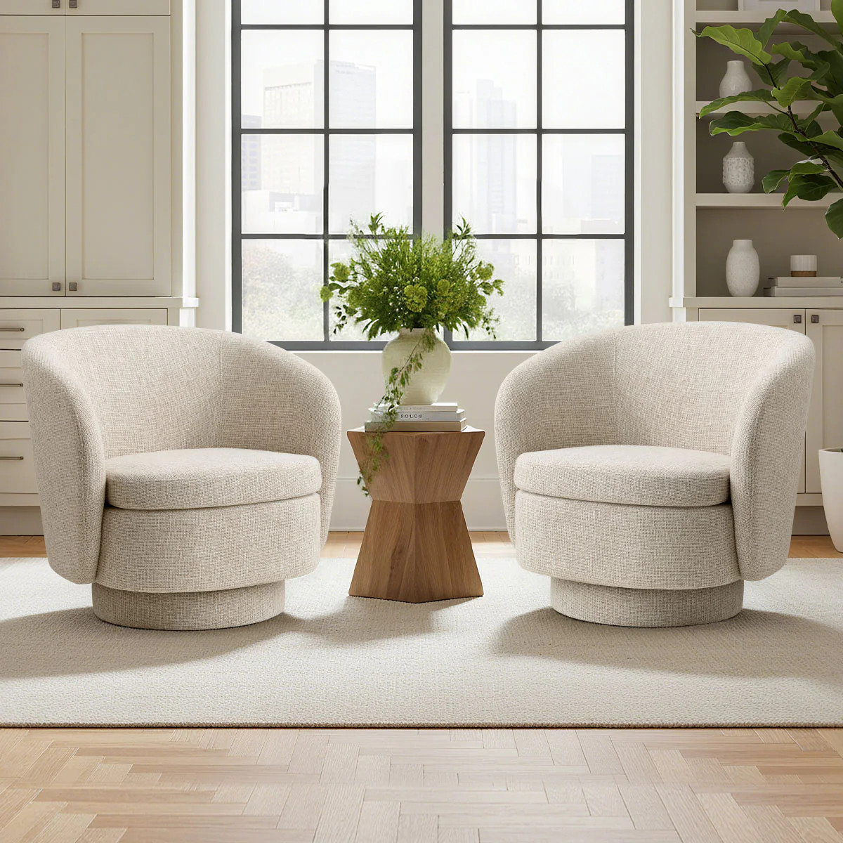 Hera Upholstered Swivel Barrel Chair (1-Piece) | Pop Maison