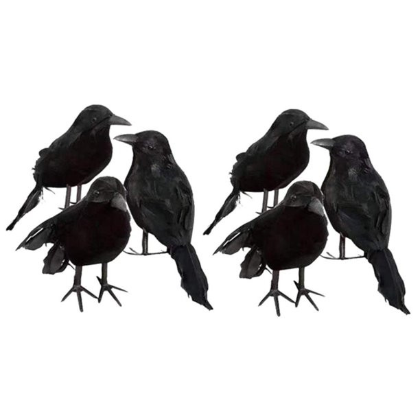 Topumt 6 Pack Halloween Black Feathered Crows, Halloween Fake Bird Decoration Halloween Ravens De... | Walmart (US)