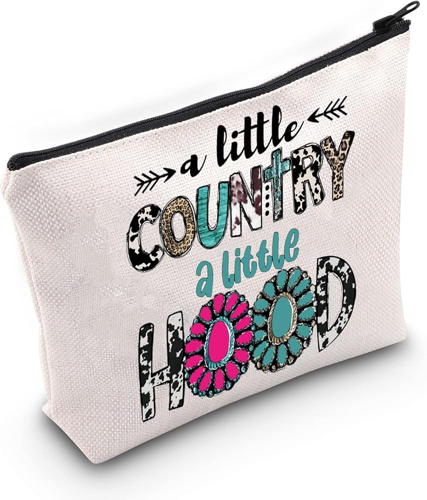 LEVLO Country Music Cosmetic Make Up Bag Country Girl Gift A Little Country A Little Hood Makeup Zip | Amazon (US)