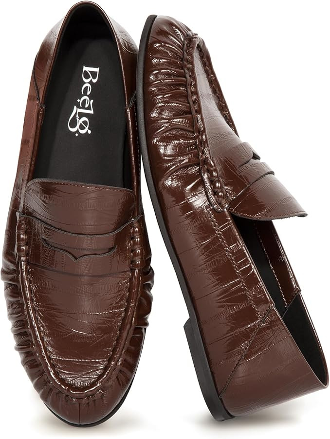 Penny Loafers for Women Suede Flats Shoes Casual Loafer Dressy Vintage Work Business Flat Shoe | Amazon (US)