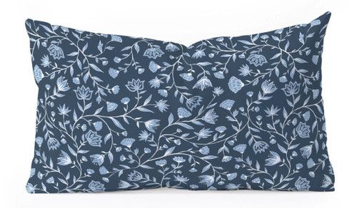 By the Sea Blue Floral Oblong Pillow | Caron's Beach House