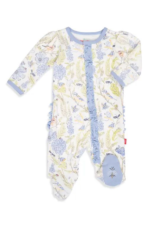 Magnetic Me Blue Blossom Ruffle Organic Cotton Magnetic Footie at Nordstrom, Size Newborn | Nordstrom