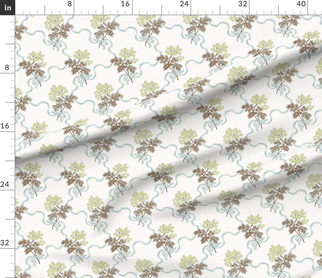 Hydrangea and Bow Aqua Green Brown 6" Fabric | Spoonflower | Spoonflower