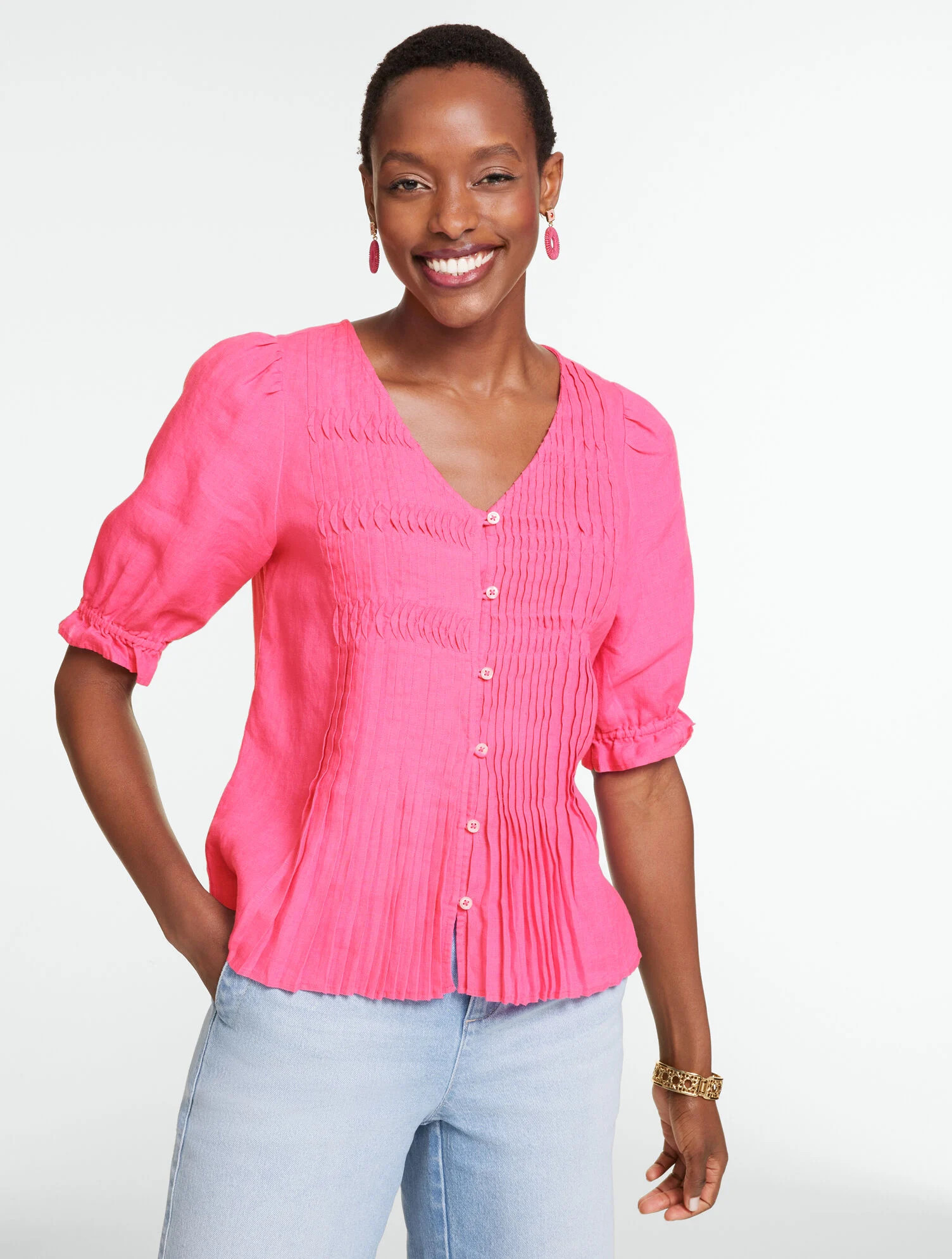 Pleated Linen Top | Talbots
