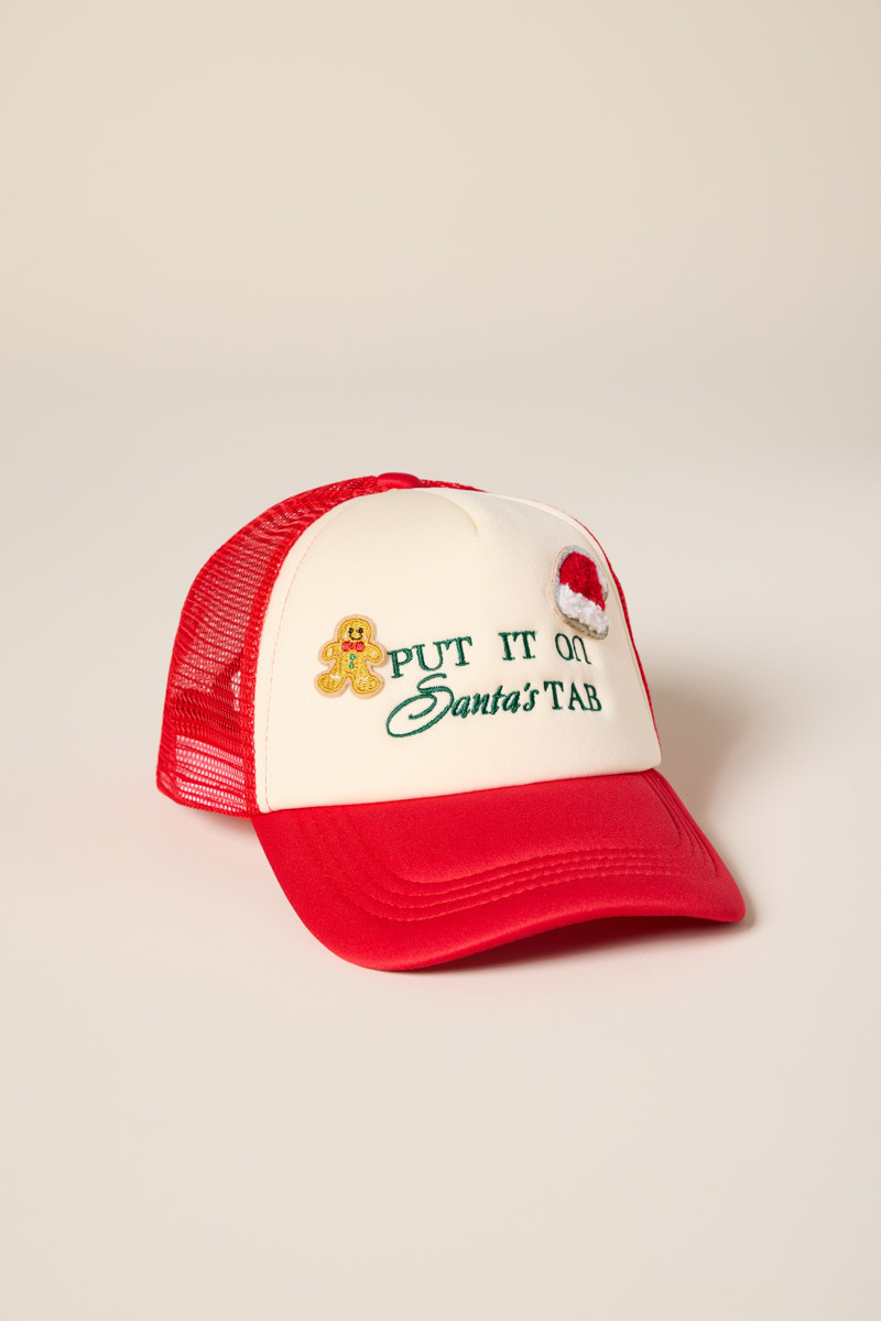 Santa’s Tab Embroidered Trucker Hat | Francesca's