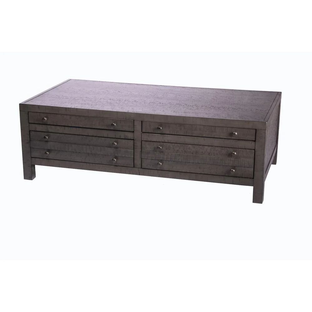 Rustic Style Coffee Table with 4-Drawer Storage, Rustic Dark Grey | Shop Simon