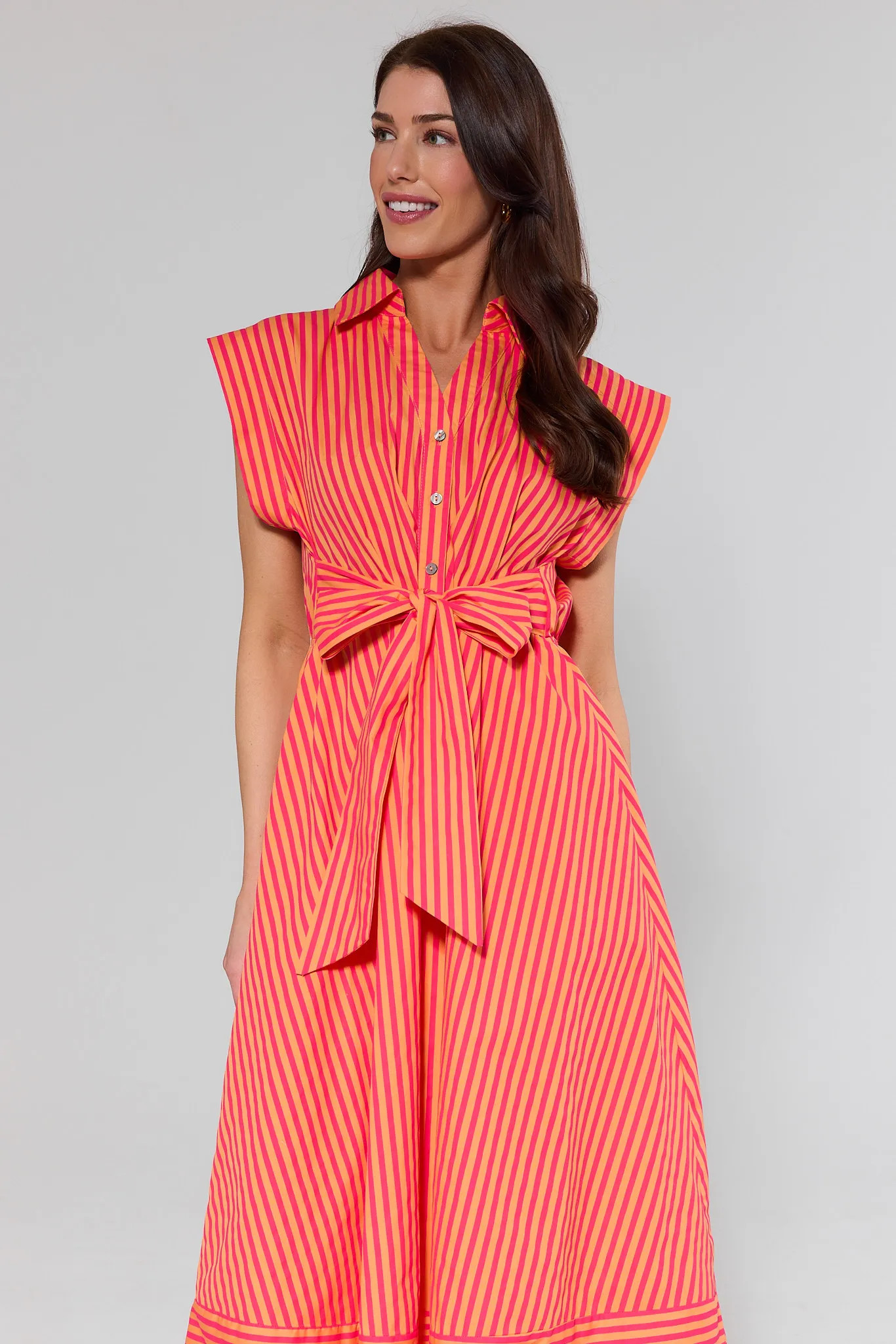 Oakley Orange Striped Midi Dress | Avara