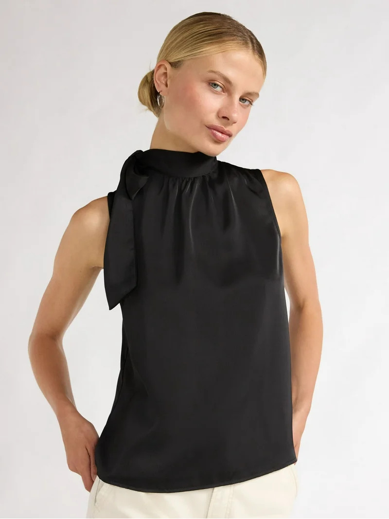 Scoop Women’s Bow Tie Sleeveless Blouse, Sizes XS-XXL | Walmart (US)