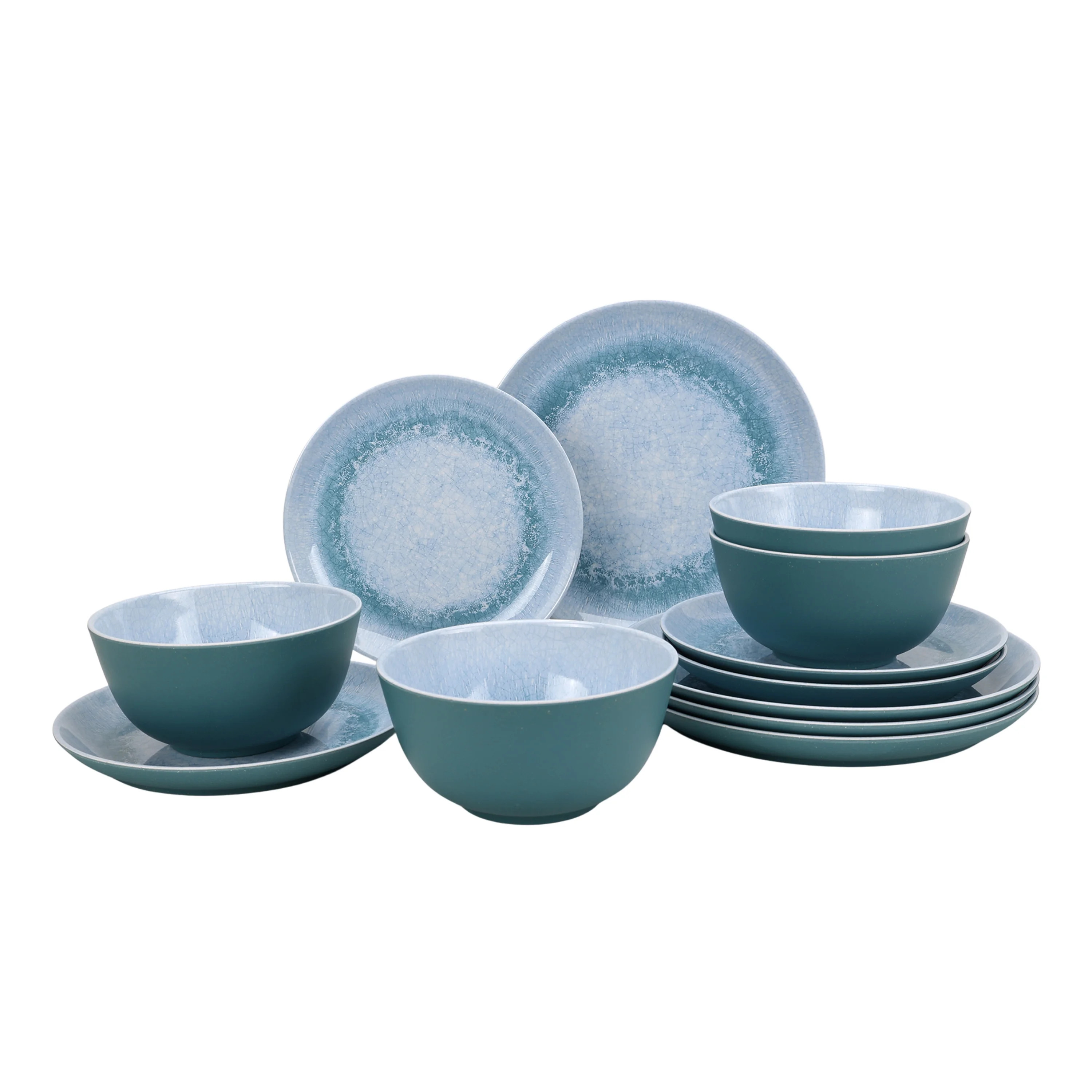 Better Homes & Gardens 12 Piece Bamboo Melamine Blue Reactive Dinnerware Set | Walmart (US)