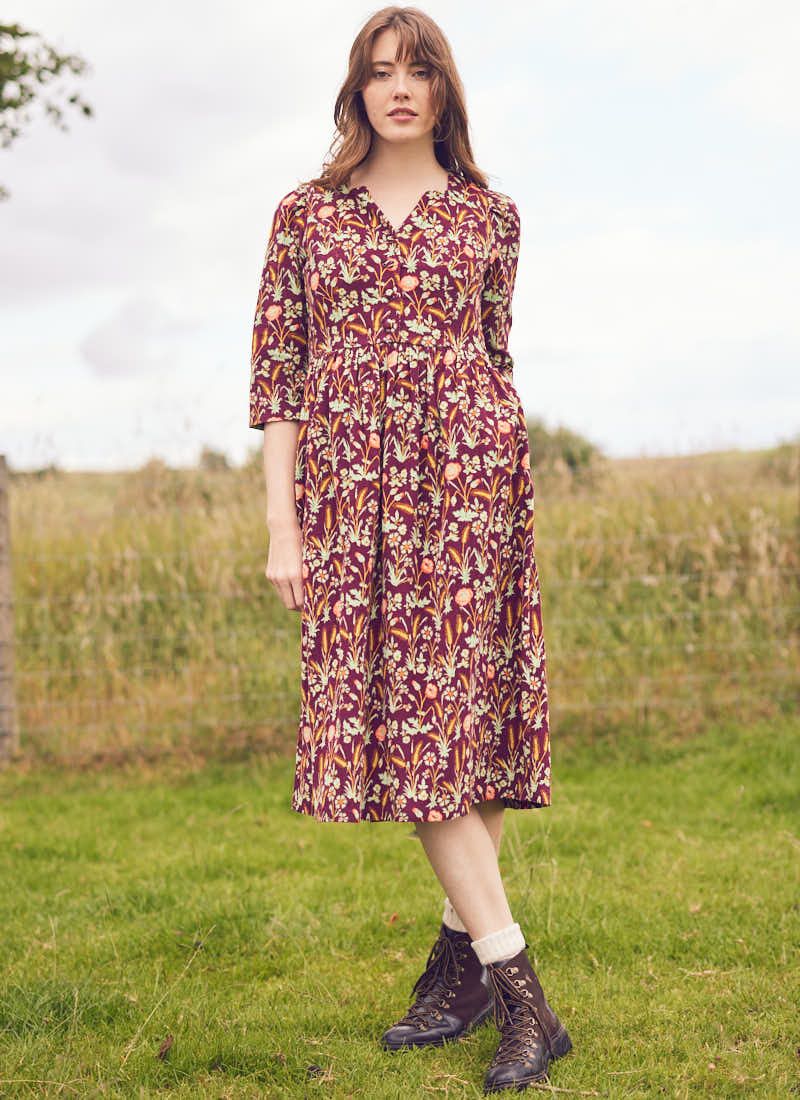 Laura Ashley X Joanie - Angharad Cordelia Floral Print Corduroy Midi Dress | Joanie
