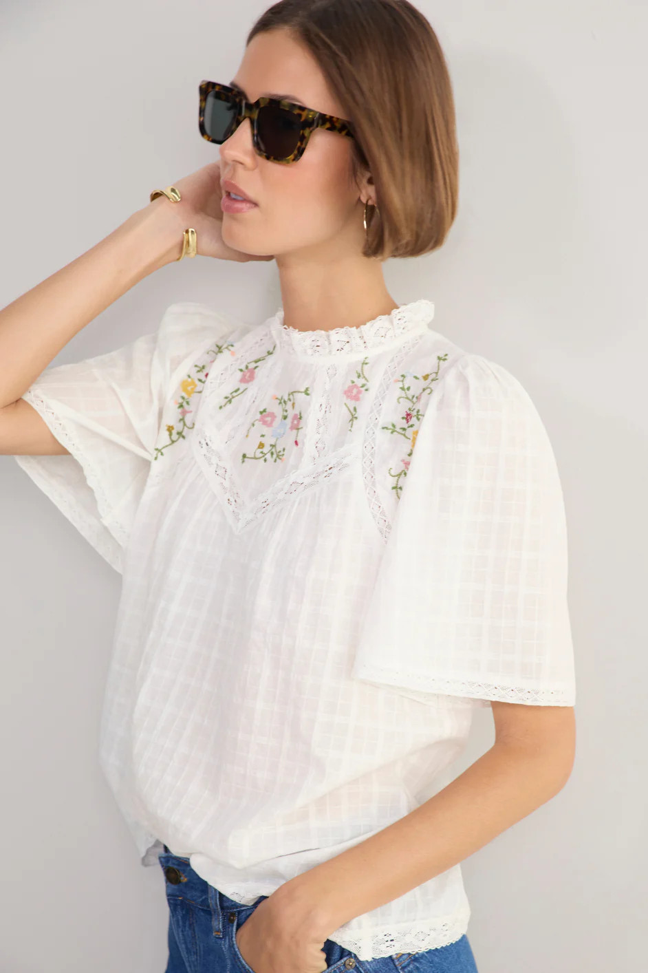 Sylvie Top - Ivory Embroidery | WYSE London