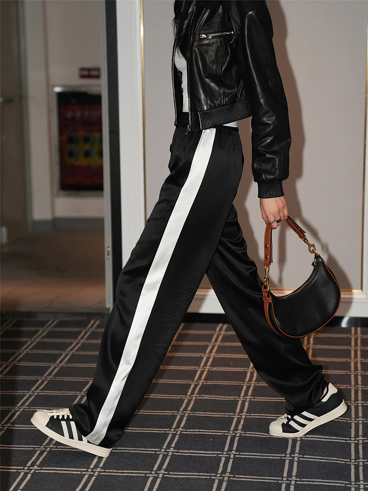 Side Striped High-Waisted Satin Sweatpants | Commense
