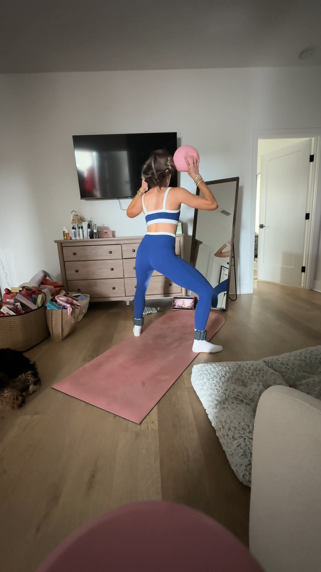 Abercrombie YPB studioFLEX cami sports bra size XS paired with Abercrombie YPB studioFLEX 7/8th length legging size XS. Pila barre workout grip socks. 

My workout and workout gear for my daily workout. I take pilates classes from @lexfish on Instagram she has a whole online platform and membership! Most of my pilates gear and tools are from Bala. Bala use code SLOANE15. 
#workoutgear #workoutwear #pilates #ootd #outfit #athleticwear #athleticoutfit #bikershorts #sportsbra #pilatesoutfit #athleisure #bala #pilatesworkout #pilateslovers #pilatestiktok #balabangles @abercrombie  @lexfish  @bala 

#LTKfitnessgoals #LTKmorningroutine #LTKActive