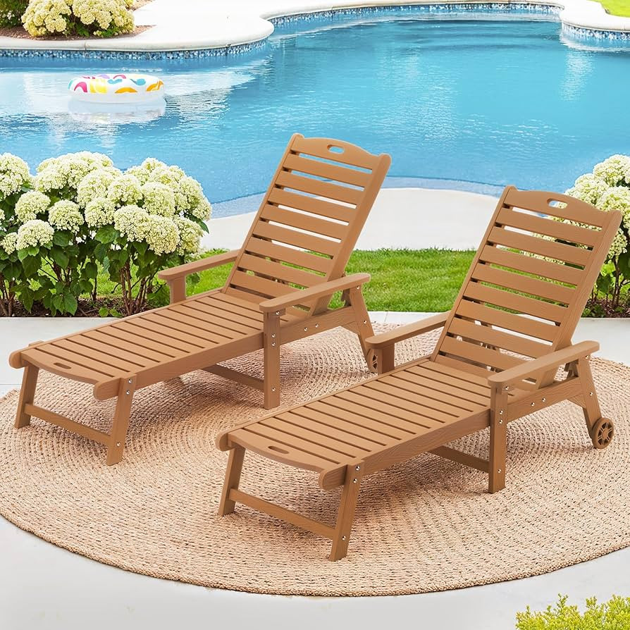 LUE BONA Outdoor Chaise Lounge Chairs Set of 2, 79'' Oversized HDPS Chaise Lounger, 5 Positions A... | Amazon (US)