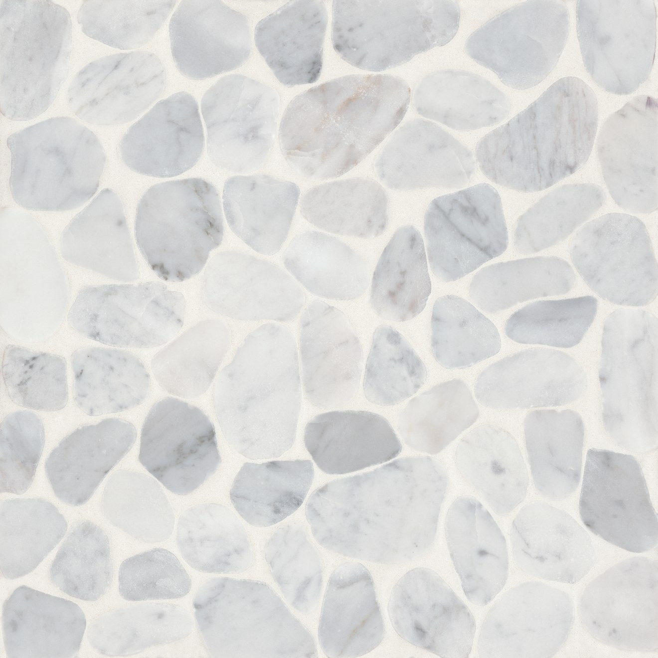 Waterbrook Medium Sliced Pebble Mosaic in White Carrara | Bedrosians Tile & Stone