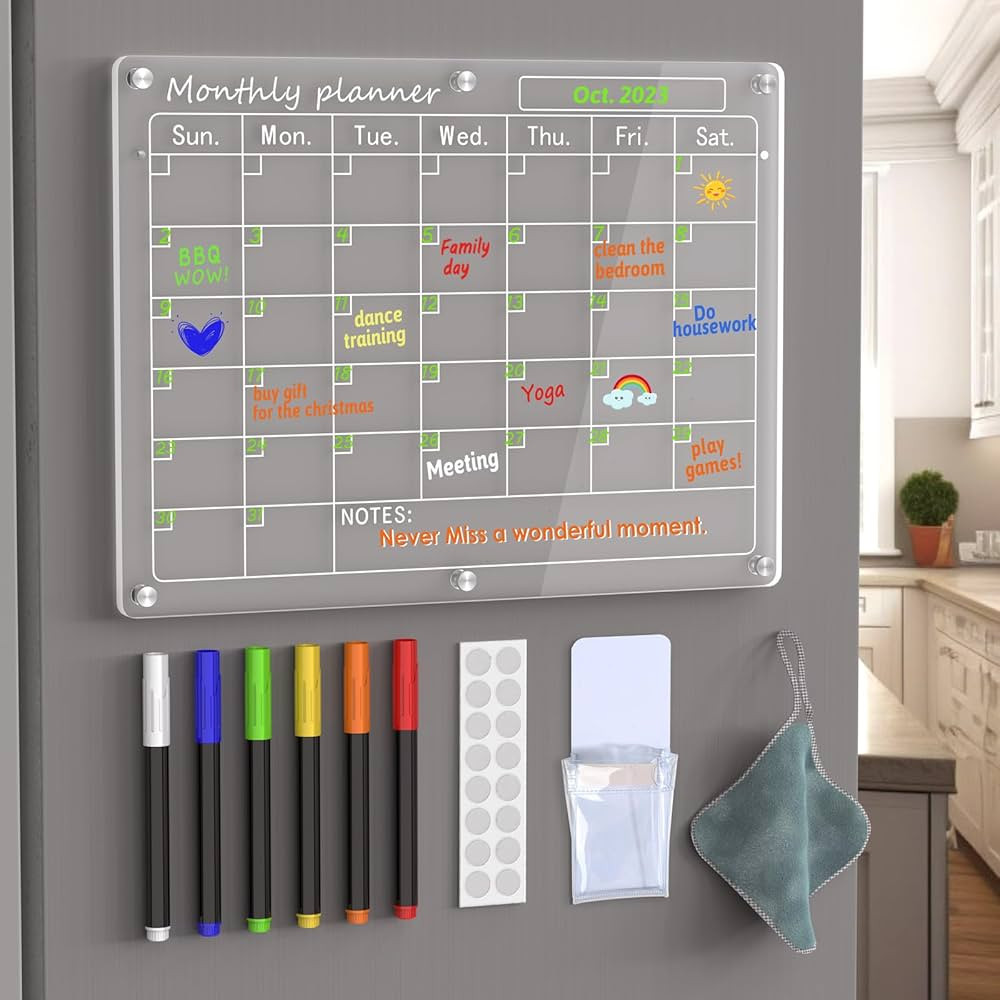 Magnetic Acrylic Calendar for Fridge,1 Pack 12"x16" Clear Fridge Calendar Dry Erase Magnetic Plan... | Amazon (US)