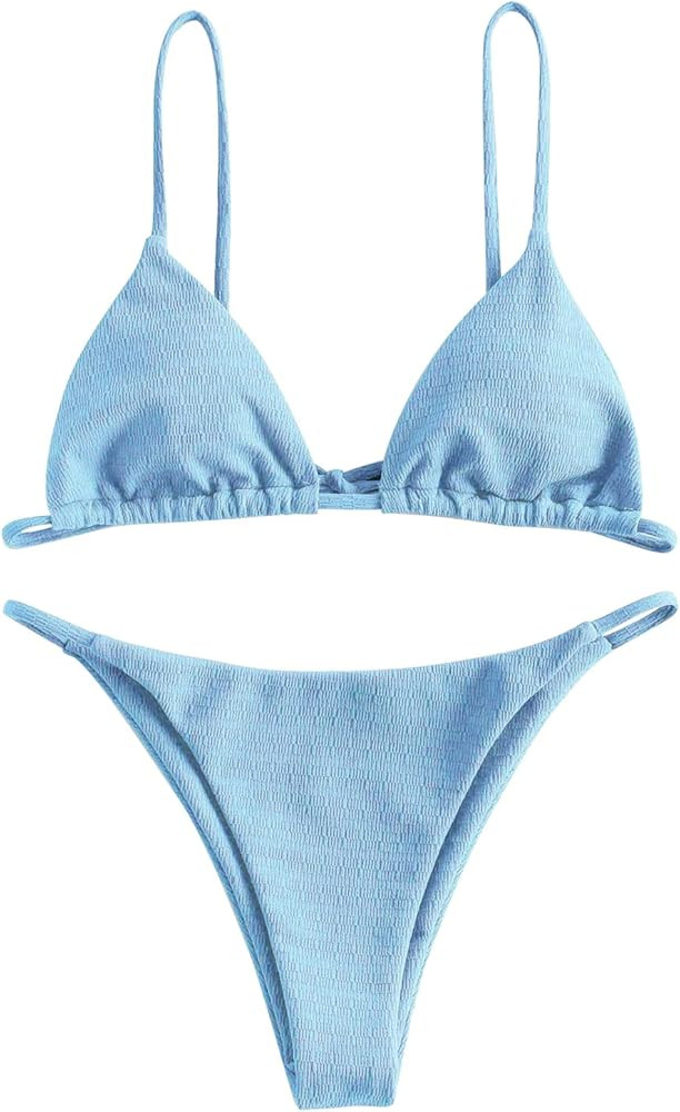 ZAFUL Women's Silk TString Bikini Swimwear Triangle Tie Side Bikini Cheeky Brazilian Swimsuits | Amazon (US)